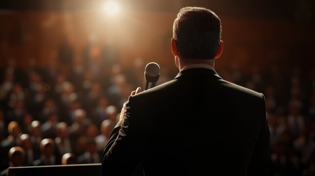 Motivational Speaker Addressing a Large Audience