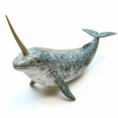 Isolated Narwhal with Long Tusk on White Background in Detailed Rendering
