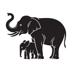 Fototapeta premium Mother elephant and with her child silhouette