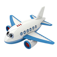 3D Cartoon Air plane with Blue Accents and White Fuselage + Realistic Grilled Chicken Drumstick Isolated on Transparent Background