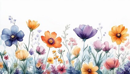 Colorful watercolor flower illustration perfect for Mother's Day or spring events, ideal for banners or greeting cards with a gentle, dreamy atmosphere.