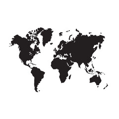   Black silhouette vector of a world map showing global continents and countries – minimal flat design for geography, travel, education, or global business concepts
