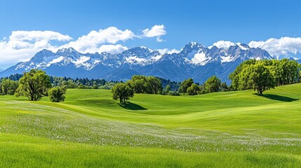 Fototapeta premium A wildflower-covered meadow in full bloom, with the Olympic Mountains towering in the background