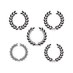  Set of black laurel wreath icons in various styles – vector collection of victory, achievement, and award symbols for design, branding, certificates, and classical decoration elements
