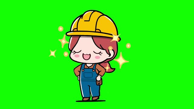 cartoon character of construction workers with green screen, 2d looping animation