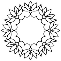 Floral wreath mandala  line art vector illustration