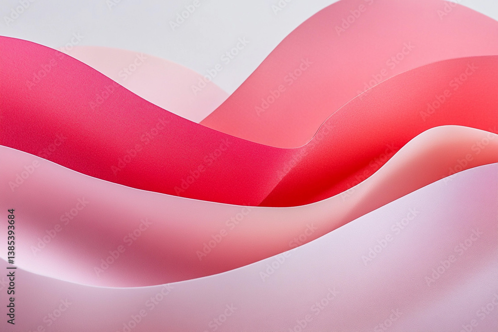 Poster captivating fluid forms of pink and white paper waves creating a mesmerizing abstract composition