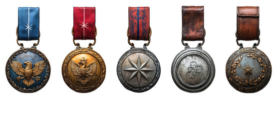 A collection of five distinct military medals 