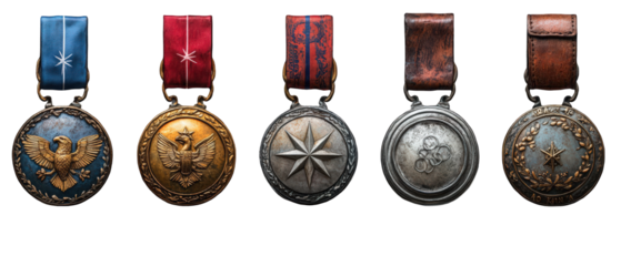A collection of five distinct military medals 
