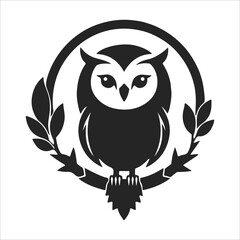Owl logo with sharp gaze, clean lines, symbol of wisdom and power. vector owl, owl emblem, night bird, tribal owl