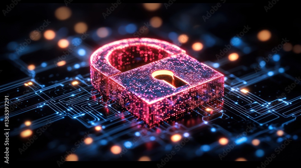 Poster digital lock cybersecurity data protection abstract background