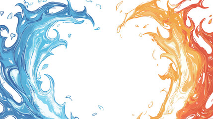 Dynamic vector graphic design portraying the fusion of ice and fire elements inside a shopping cart, symbolizing contrasting forces, duality, and energy in balance. 