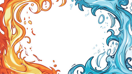 Fototapeta premium Dynamic vector graphic design portraying the fusion of ice and fire elements inside a shopping cart, symbolizing contrasting forces, duality, and energy in balance. 