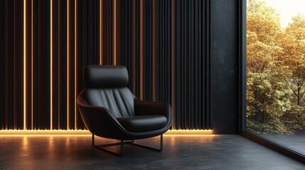 Modern Interior Design: Black Leather Armchair by Autumnal Window