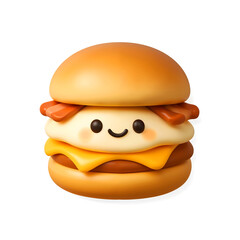 Adorable Breakfast Burger: A delightful and cute illustration of a breakfast burger smiling with joy.