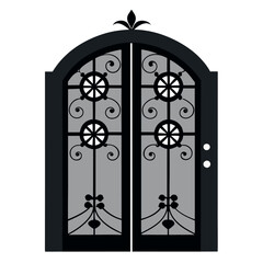 A double iron door with vintage floral carvings