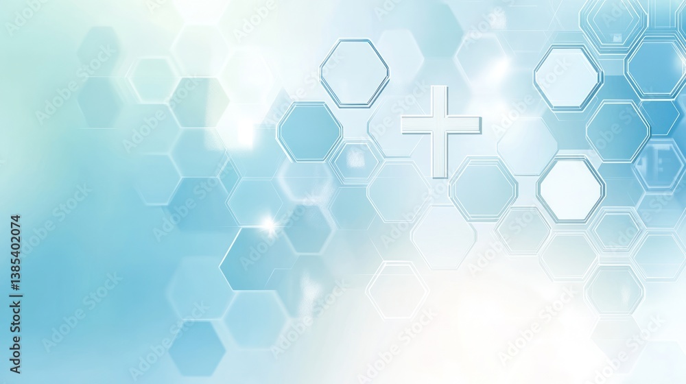 Poster abstract medical background with hexagons and plus sign. potential stock photo use