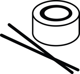 sushi roll with chopsticks vector illustration. Holding Chopsticks with Sushi outline.
