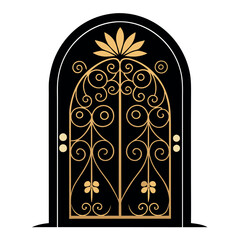 An elegant black wrought iron door with intricate
