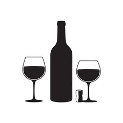  Wine Glass and Bottle with Grapes, Black Silhouette for Beverage and Winery Designs