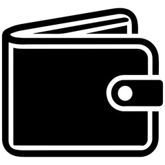 Black wallet icon on a white background, vector design.
