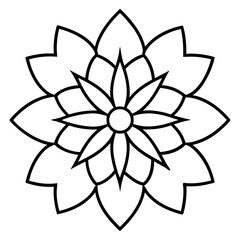 Symmetrical lotus flower mandala line art vector illustration 