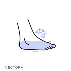 frozen foot icon, leg with snowflake concept, thin line symbol isolated on white background, editable stroke eps 10 vector illustration