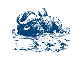 Cape Buffalo hand drawn sketch vector illustration © Shutoda
