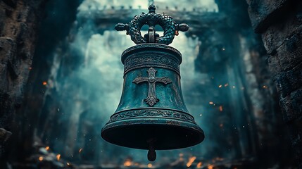 Fototapeta premium Ancient Gothic Bell Cross Symbol Metal Photo