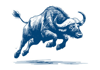 Cape Buffalo hand drawn sketch vector illustration