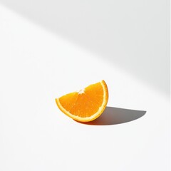 A single orange slice in close-up, isolated on a white background. Featuring zesty flavor and bright color