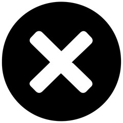 Bold black ‘X’ close icon on a white background, vector format.