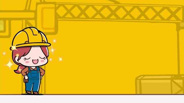 a cartoon construction worker standing next to a crane