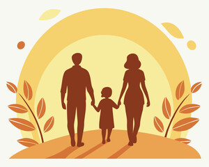 Fototapeta premium Family Walking Towards a Bright Future: Silhouette at Sunset.