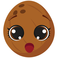 Surprised walnut face with big shiny eyes perfect for childrens materials healthy food projects nutrition education and creative food packaging design