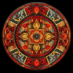 Obraz premium Ornate Circular Design with Floral and Geometric Patterns