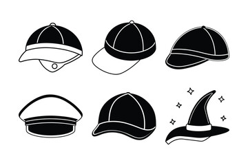 set of baseball caps silhouette 