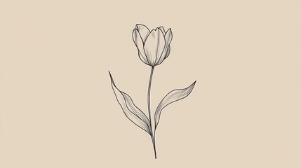 Beige background tulip line art design (2)