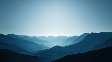 Fototapeta premium Silhouettes of mountain range at dawn. Possible use nature background
