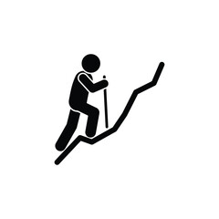 icon climber, tourist climbs mountain, sticks figure isolated person on transparent