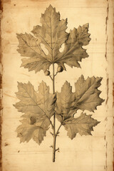Fig tree leaf old vintage anttique botanical illustration