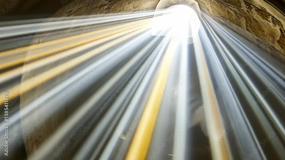 Poster rays of illumination: beams streaming through an ancient opening, creating a dramatic contrast in a 