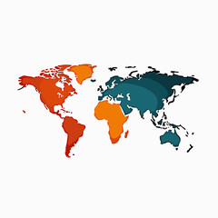 Obraz premium Minimal world map illustration featuring thin continent lines with color-coded regions in an abstract educational style