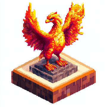 pixel art fiery phoenix statue clip art preview