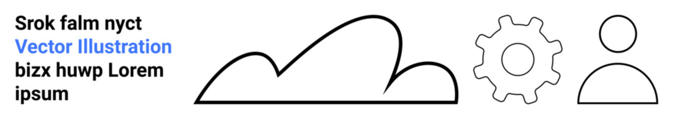 Cloud shape, gear, and user icon outline conceptually highlight themes of technology, progress, teamwork, innovation, and system integration. Ideal for tech, networking business and simple landing