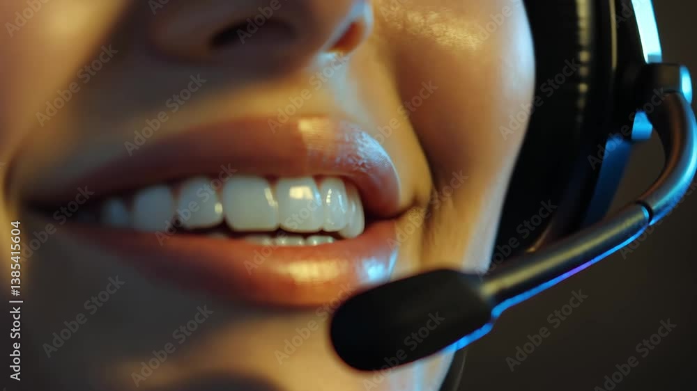 Poster enhancing customer satisfaction through technology smiling support agent in headset showcases effect