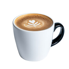 Fototapeta premium Creamy Coffee with Heart Latte Art in a Stylish White and Black Mug