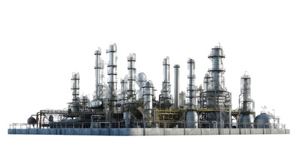 Obraz premium Industrial Complex Amidst Sky: A detailed illustration showcasing a sprawling industrial complex, with an array of towering structures, pipes, and machinery set against a serene backdrop.