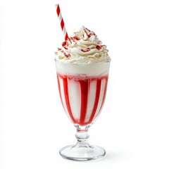 Creamy peppermint milkshake with whipped topping and candy cane, Christmas dessert, festive holiday celebration, winter treat indulgence