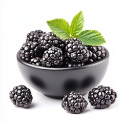 Fresh blackberries in a black bowl with green leaves, perfect for healthy eating and summer harvest celebrations